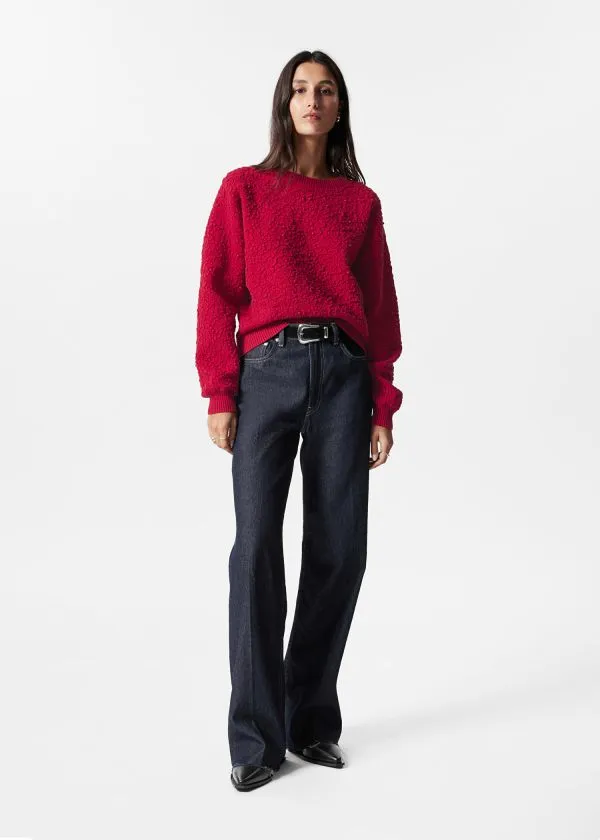 Women Knitwear and Other Stories TexturedJacquard Knit Jumper Red