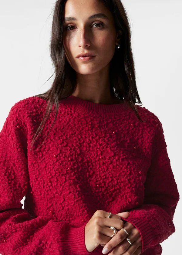 Women Knitwear and Other Stories TexturedJacquard Knit Jumper Red