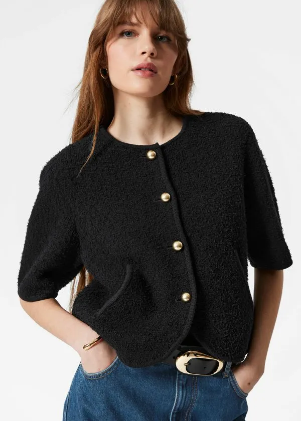 Women Knitwear and Other Stories Textured ShortSleeve Cardigan Black