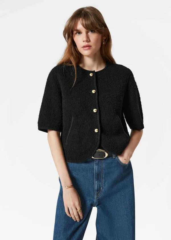 Women Knitwear and Other Stories Textured ShortSleeve Cardigan Black