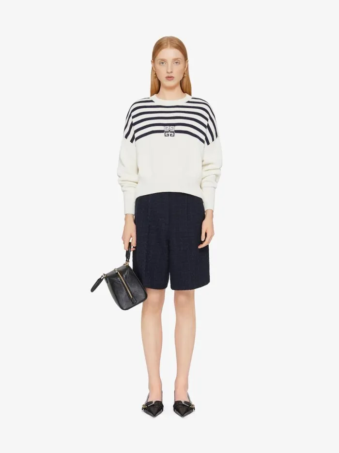 Women Knitwear Givenchy 4G Striped Sweater In Wool And Cotton Whitenavy