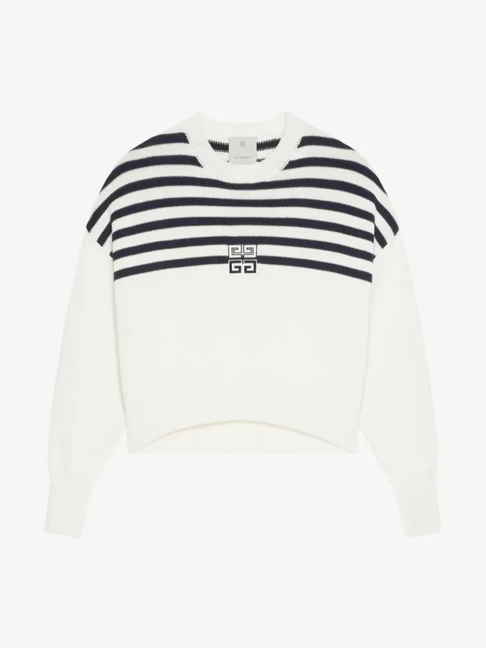 Women Knitwear Givenchy 4G Striped Sweater In Wool And Cotton Whitenavy