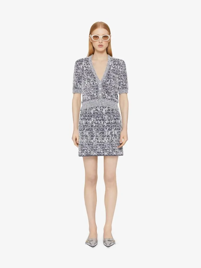Women Knitwear Givenchy Cropped Cardigan In 4G Tweed With 4G Liquid Detail Navy