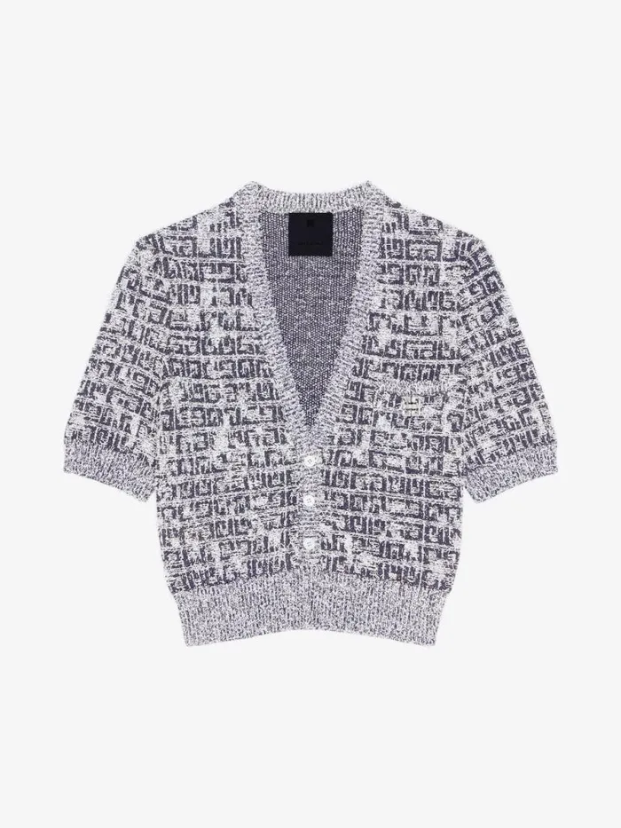 Women Knitwear Givenchy Cropped Cardigan In 4G Tweed With 4G Liquid Detail Navy