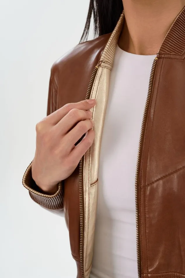 Women KORDELLA Reversible Leather Bomber Jacket Luggagegold LAMARQUE Leather Jackets