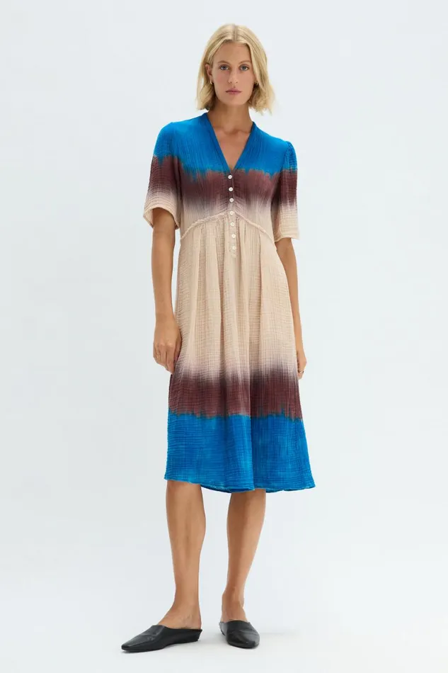 Women Lapis Multi Dual Gauze Garden Dress Raquel Allegra Tops