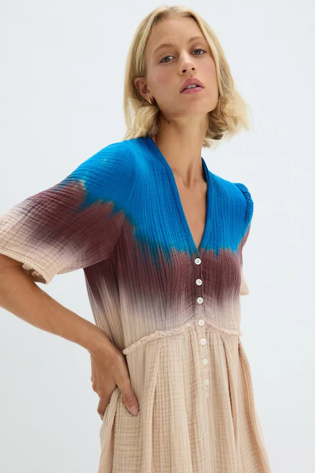 Women Lapis Multi Dual Gauze Garden Dress Raquel Allegra Tops