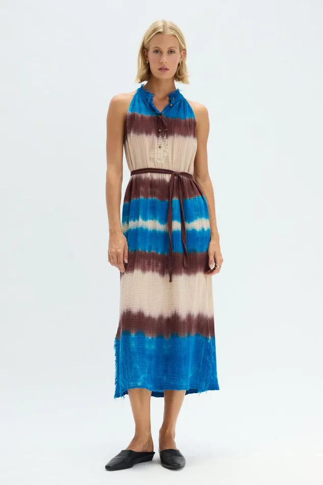 Women Lapis Multi Dual Gauze Halter Dress Raquel Allegra Bottoms