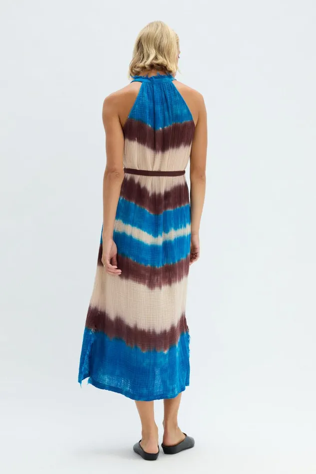 Women Lapis Multi Dual Gauze Halter Dress Raquel Allegra Bottoms