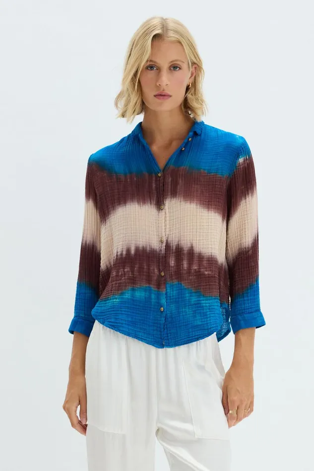 Women Lapis Multi Dual Gauze Lauren Blouse Raquel Allegra Sweaters and Knits