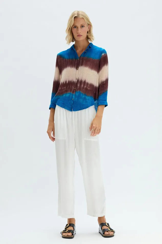 Women Lapis Multi Dual Gauze Lauren Blouse Raquel Allegra Sweaters and Knits