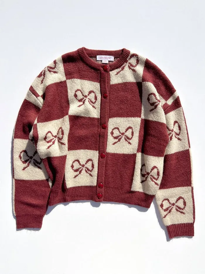 Women Lauda Cardi Merlot Bow Check Lisa Says Gah Sweaters Women Lauda Cardi Merlot Bow Check Lisa Says Gah Sweaters