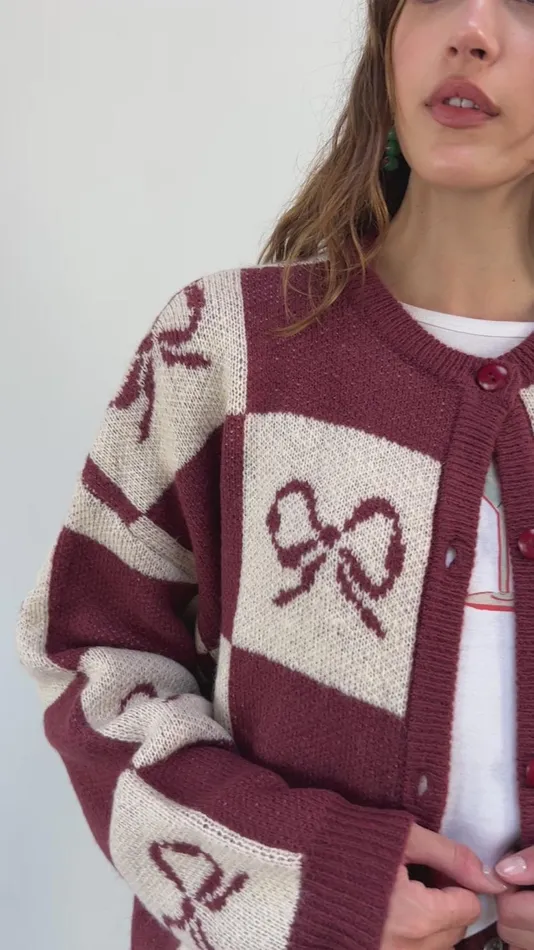Women Lauda Cardi Merlot Bow Check Lisa Says Gah Sweaters Women Lauda Cardi Merlot Bow Check Lisa Says Gah Sweaters