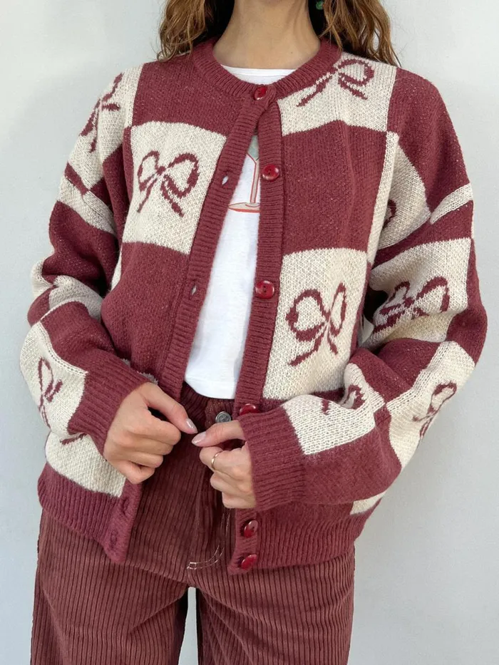 Women Lauda Cardi Merlot Bow Check Lisa Says Gah Sweaters Women Lauda Cardi Merlot Bow Check Lisa Says Gah Sweaters