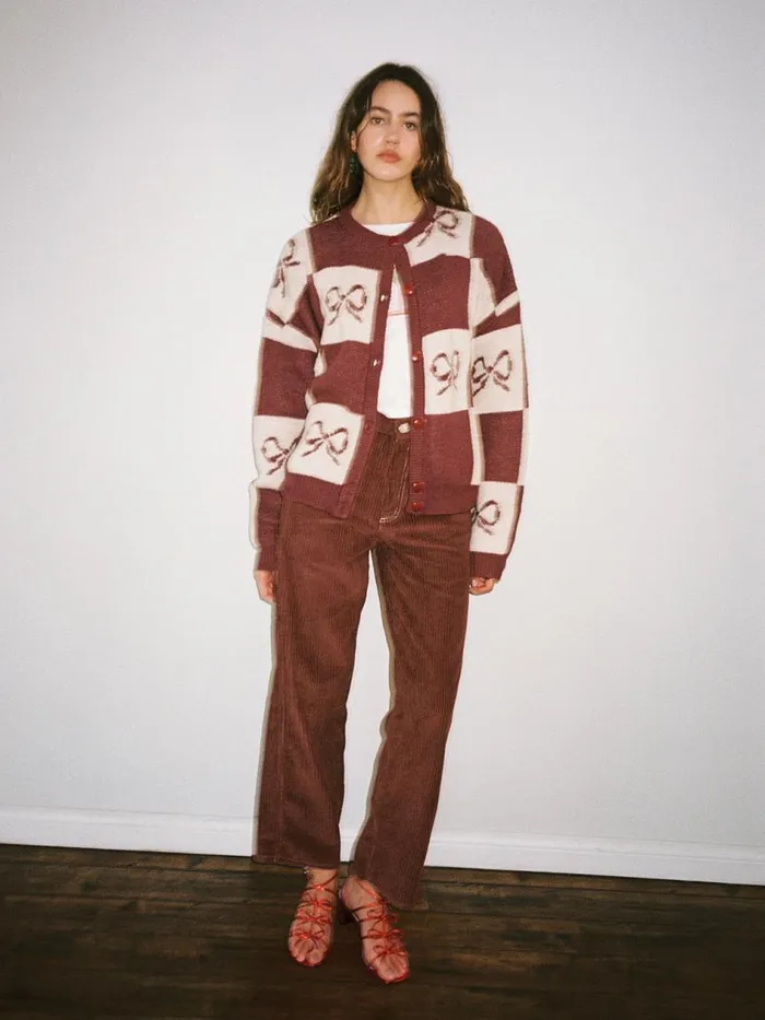 Women Lauda Cardi Merlot Bow Check Lisa Says Gah Sweaters Women Lauda Cardi Merlot Bow Check Lisa Says Gah Sweaters