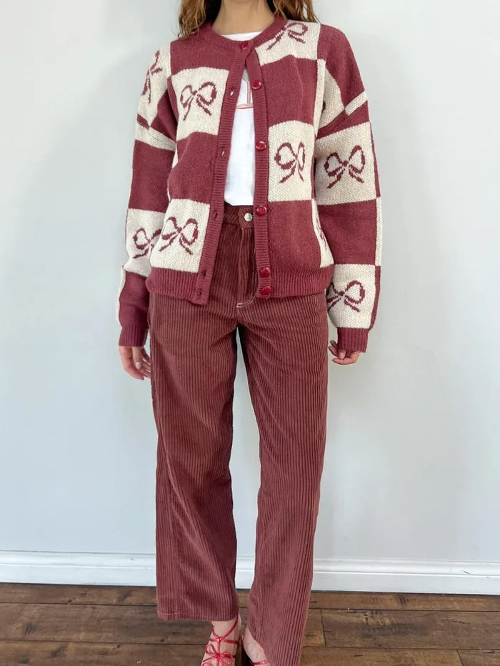 Women Lauda Cardi Merlot Bow Check Lisa Says Gah Sweaters Women Lauda Cardi Merlot Bow Check Lisa Says Gah Sweaters