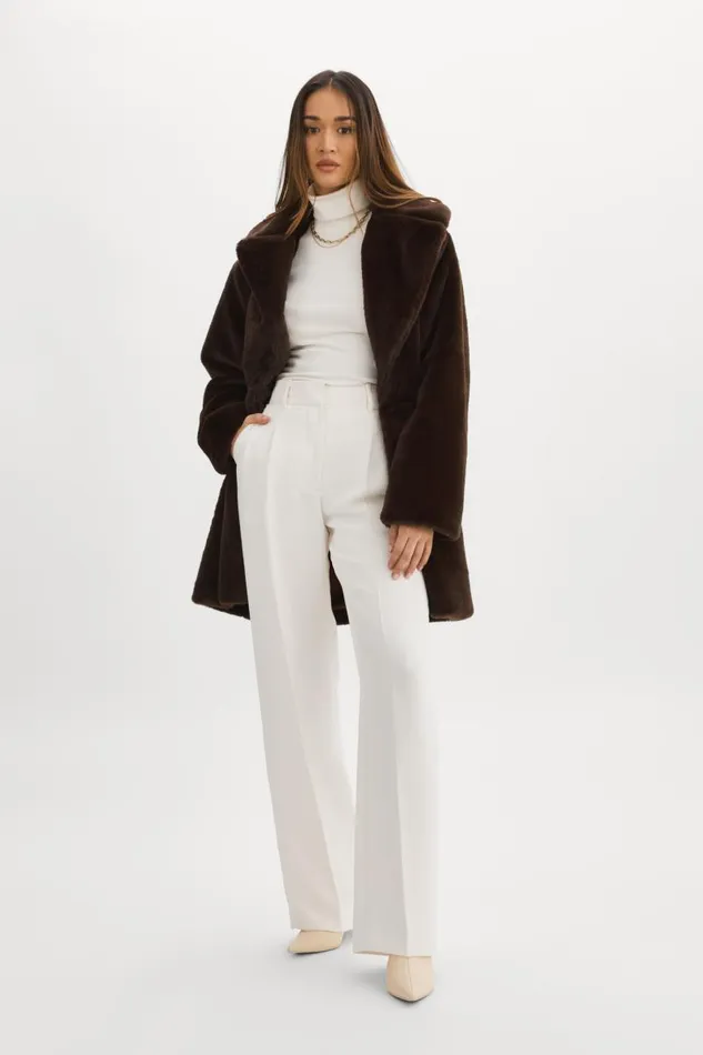 Women LINNEA Faux Fur Coat Bitter Chocolate LAMARQUE Faux Fur Women LINNEA Faux Fur Coat Bitter Chocolate LAMARQUE Faux Fur