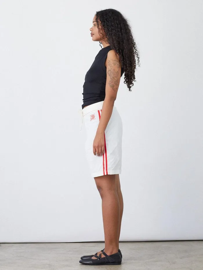 Women Made Some Long Shorts Cream and Red Lisa Says Gah Shorts