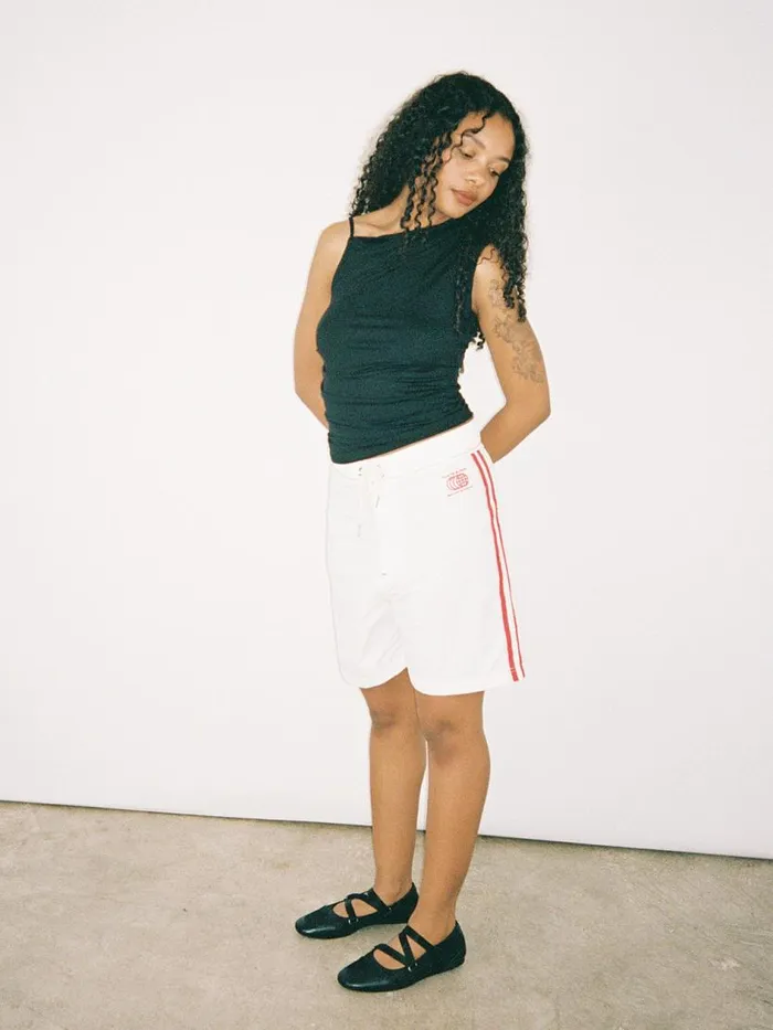 Women Made Some Long Shorts Cream and Red Lisa Says Gah Shorts