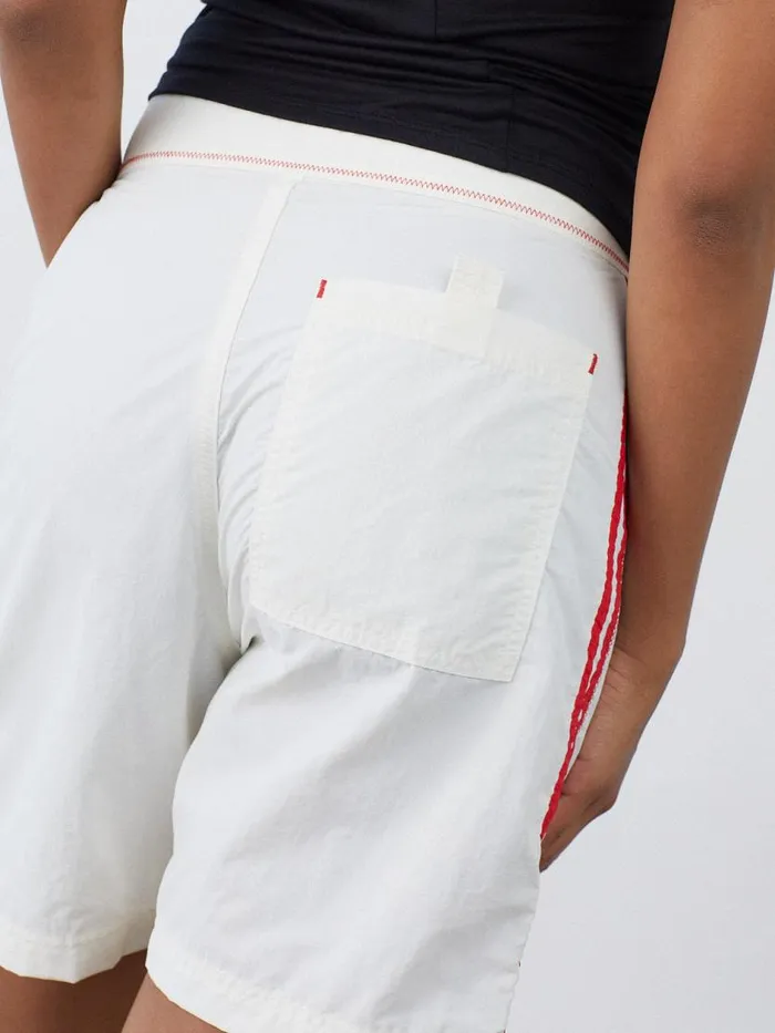 Women Made Some Long Shorts Cream and Red Lisa Says Gah Shorts