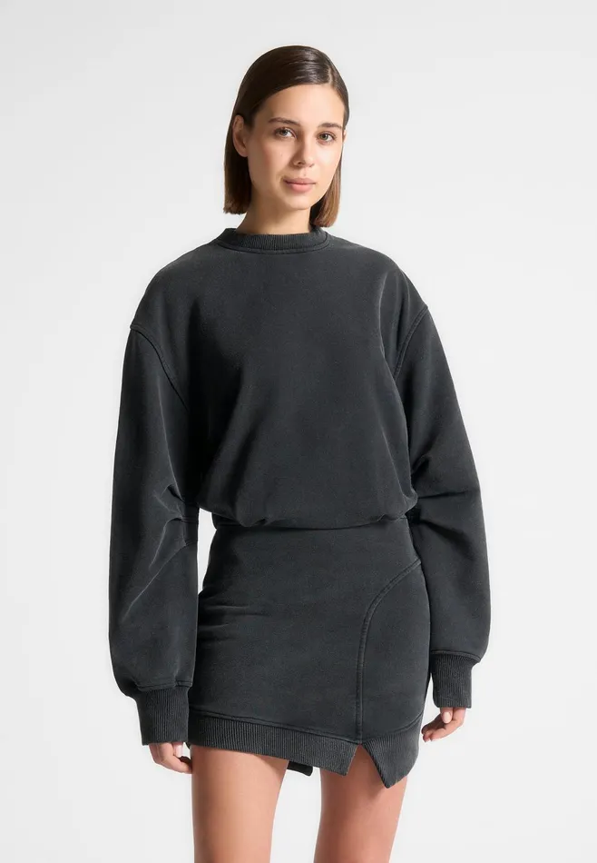 Women Manire De Voir Asymmetric Hem Jumper Dress Washed Black