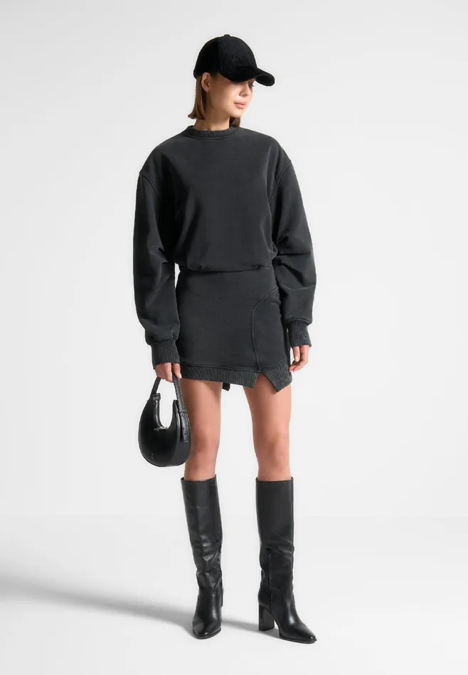 Women Manire De Voir Asymmetric Hem Jumper Dress Washed Black