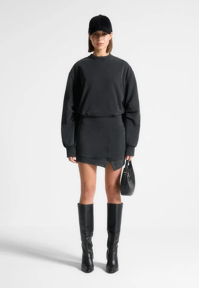 Women Manire De Voir Asymmetric Hem Jumper Dress Washed Black