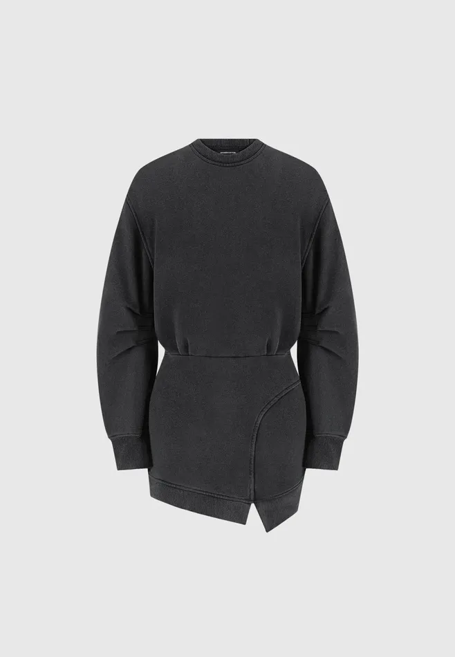 Women Manire De Voir Asymmetric Hem Jumper Dress Washed Black