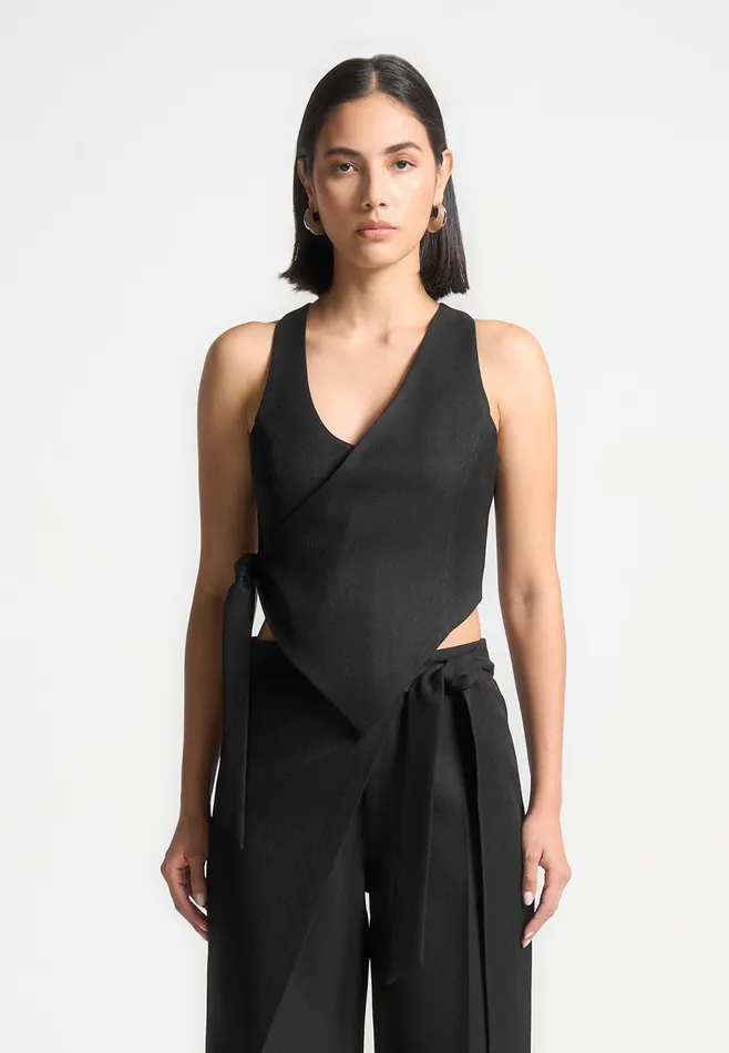 Women Manire De Voir Asymmetric Tailored Waistcoat With Tie Black