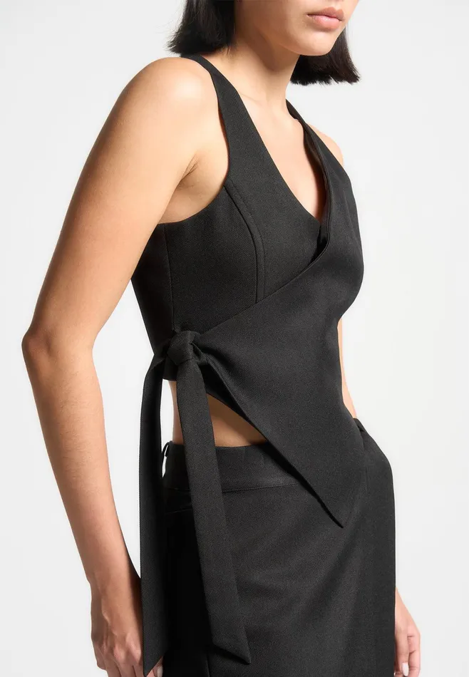 Women Manire De Voir Asymmetric Tailored Waistcoat With Tie Black