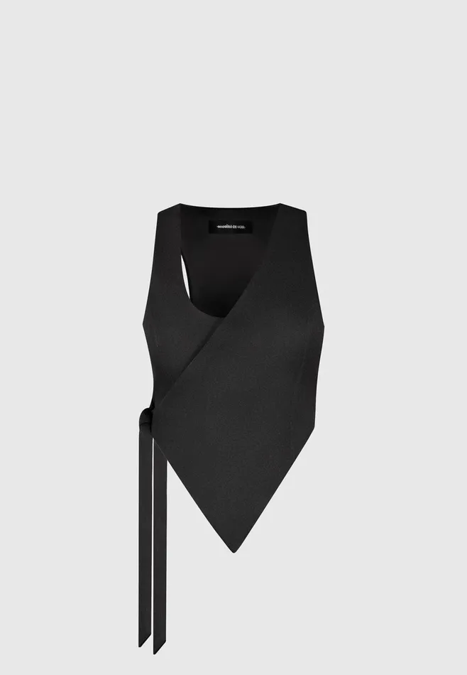 Women Manire De Voir Asymmetric Tailored Waistcoat With Tie Black