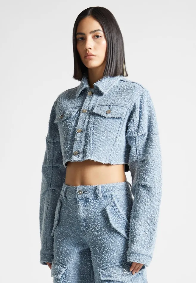 Women Manire De Voir Cropped Boucle Denim Jacket Mid Blue