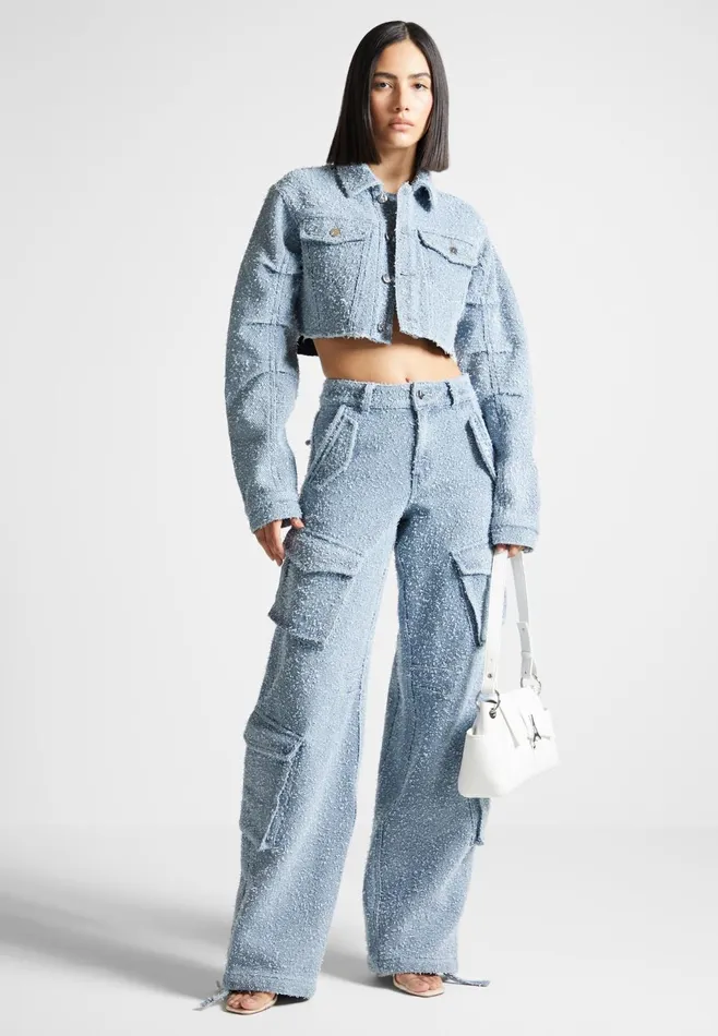 Women Manire De Voir Cropped Boucle Denim Jacket Mid Blue