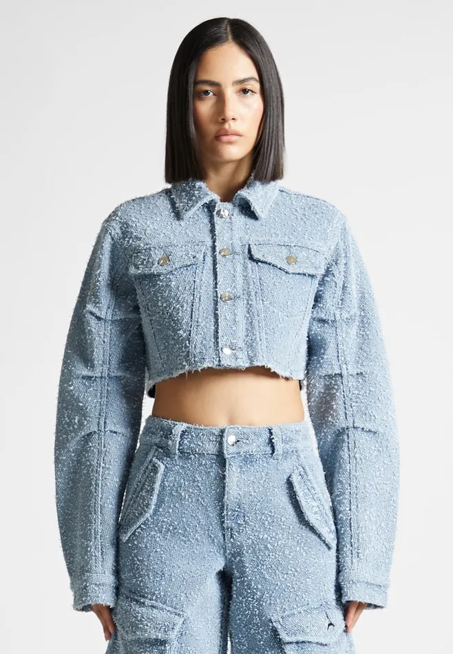 Women Manire De Voir Cropped Boucle Denim Jacket Mid Blue