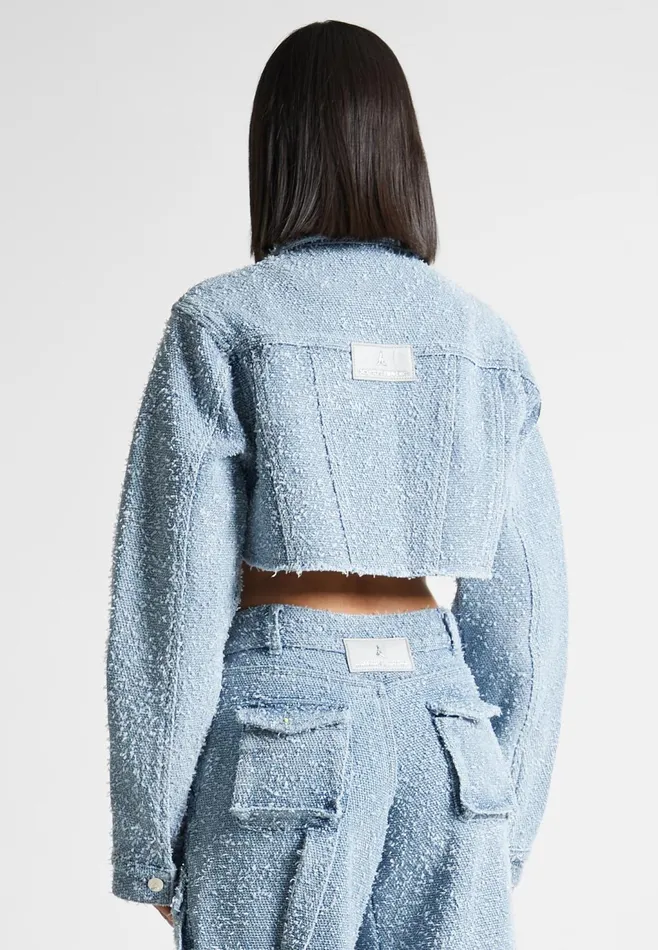 Women Manire De Voir Cropped Boucle Denim Jacket Mid Blue
