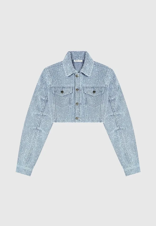 Women Manire De Voir Cropped Boucle Denim Jacket Mid Blue