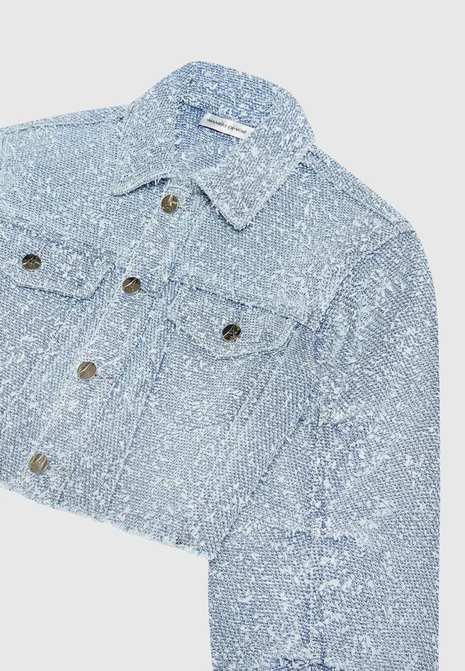 Women Manire De Voir Cropped Boucle Denim Jacket Mid Blue