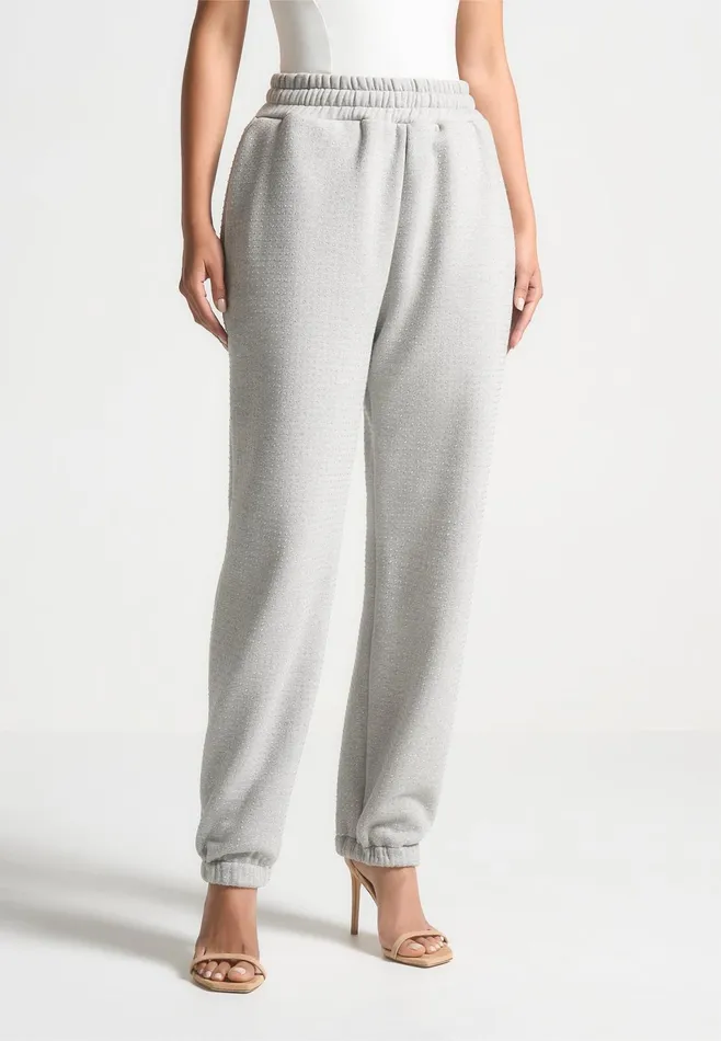 Women Manire De Voir Cuffed Rhinestone Joggers Grey