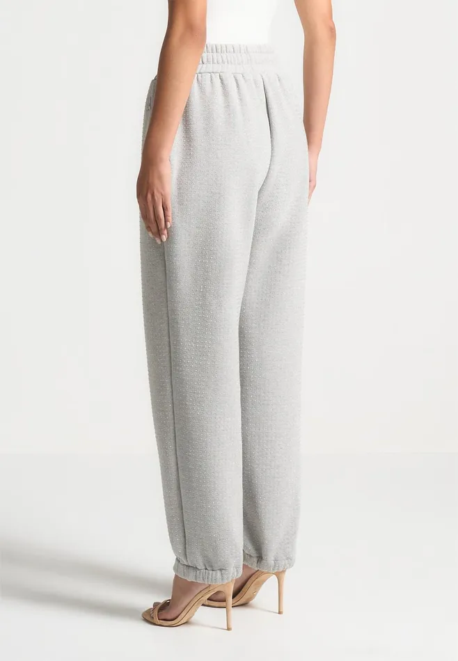Women Manire De Voir Cuffed Rhinestone Joggers Grey