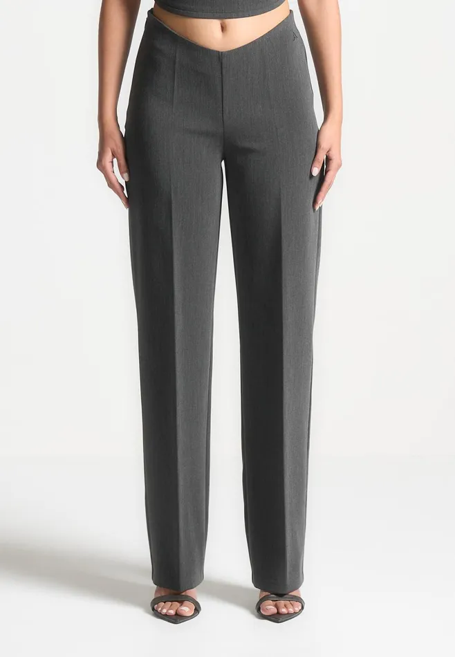 Women Manire De Voir Curved Waist Tailored Trousers Dark Grey