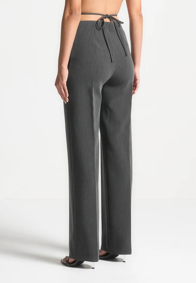Women Manire De Voir Curved Waist Tailored Trousers Dark Grey