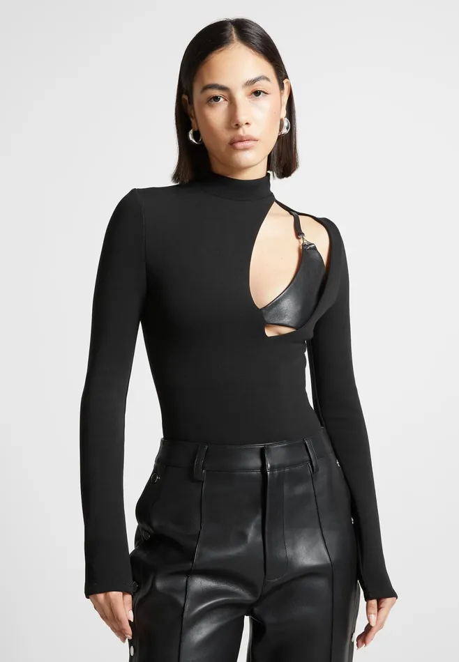 Women Manire De Voir Cut Out Bralette Detail Bodysuit Black