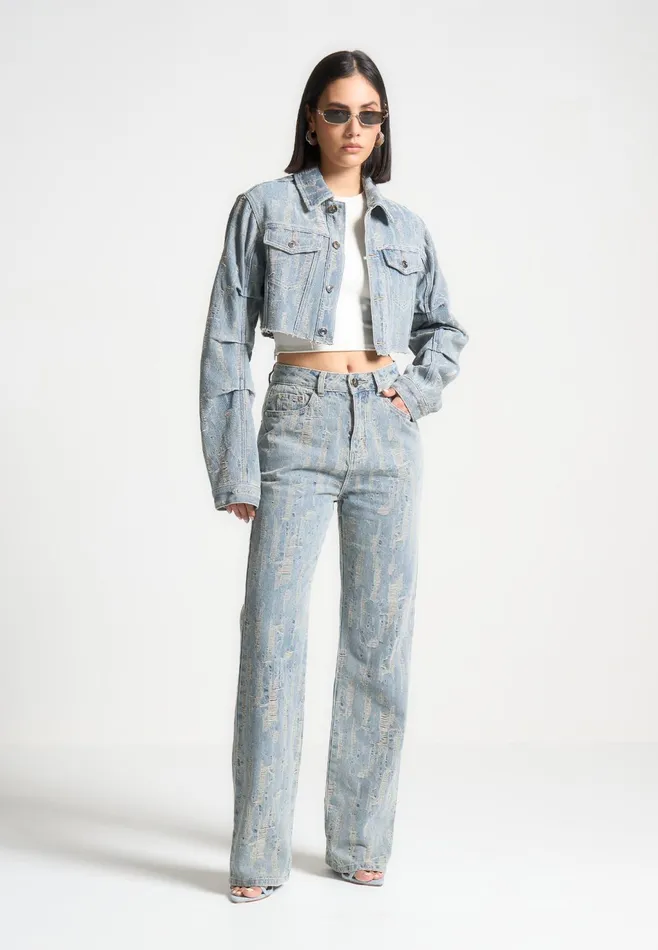 Women Manire De Voir Distressed Boyfriend Jeans Mid Blue