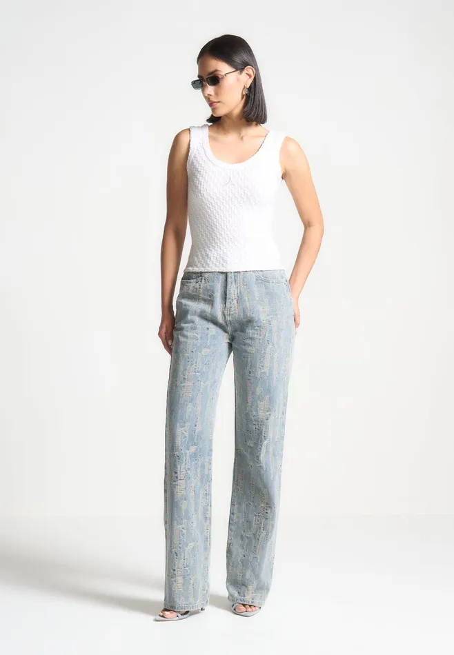 Women Manire De Voir Distressed Boyfriend Jeans Mid Blue
