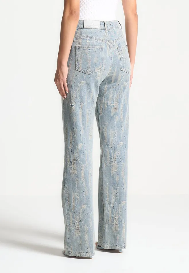 Women Manire De Voir Distressed Boyfriend Jeans Mid Blue
