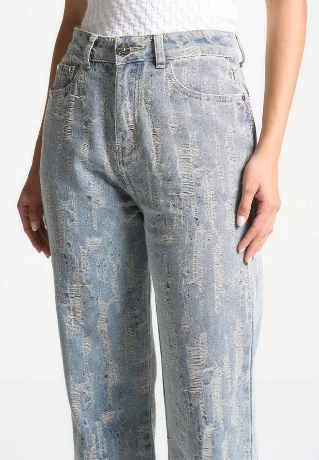 Women Manire De Voir Distressed Boyfriend Jeans Mid Blue