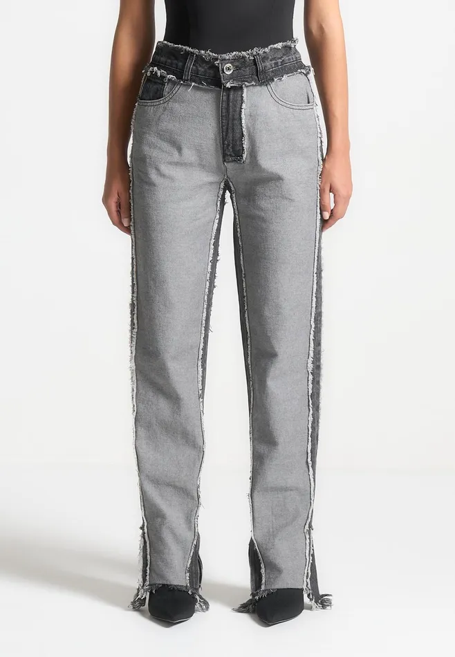 Women Manire De Voir Distressed Mom Jeans Black Washed