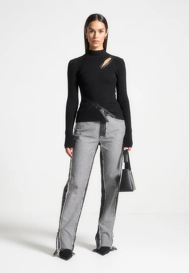 Women Manire De Voir Distressed Mom Jeans Black Washed