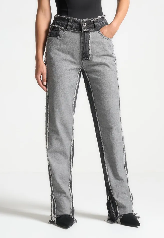 Women Manire De Voir Distressed Mom Jeans Black Washed