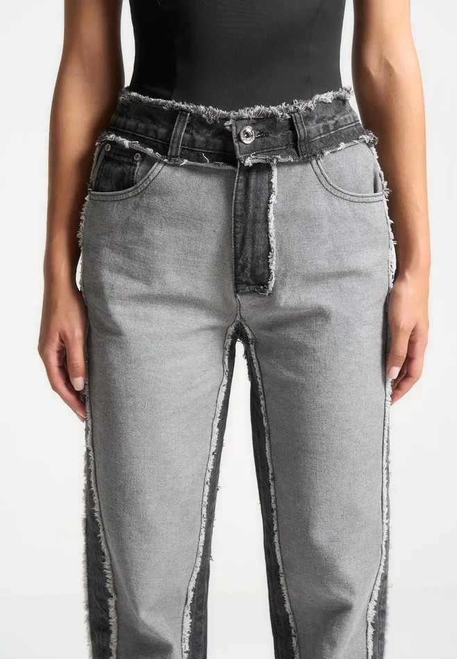 Women Manire De Voir Distressed Mom Jeans Black Washed